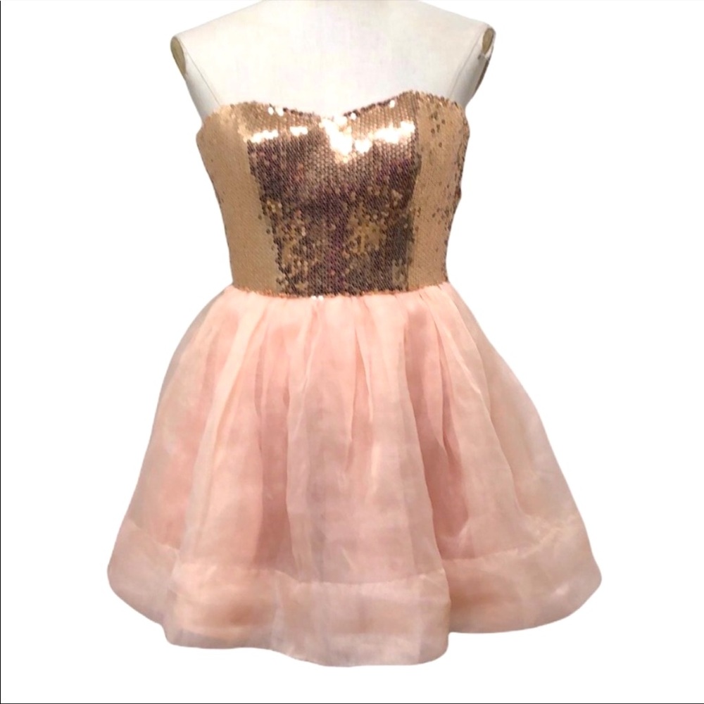Betsey Johnson Pink Tulle and Rose Gold Sequined Party Dress | Size 6